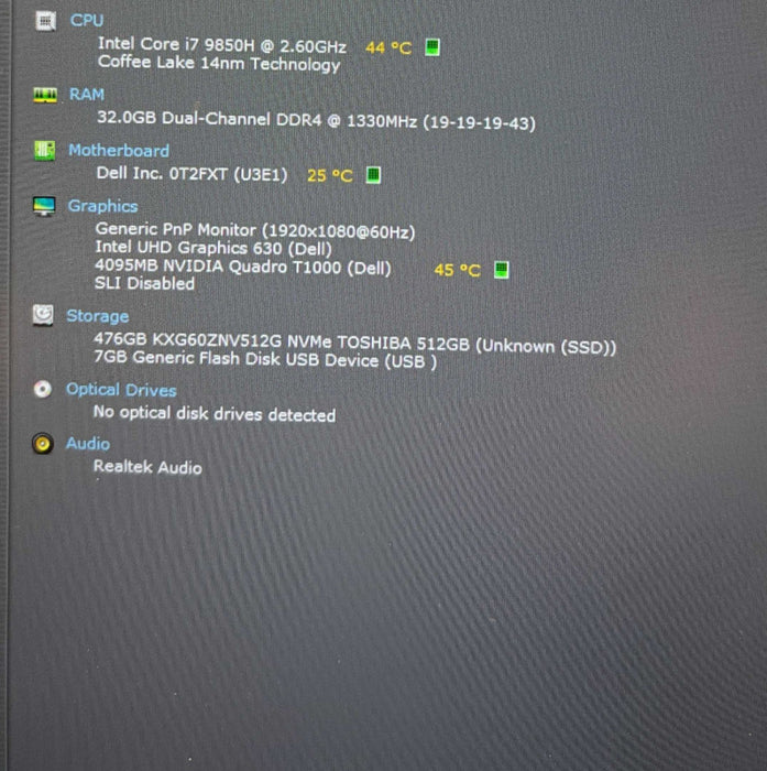Dell Precision 7540 i7-9850H QUADRO T2000 4GB GPU 32GB RAM 512GB SSD Q Lap200