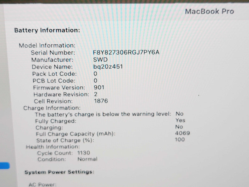 Apple Macbook Pro 2018 13" 4-Core i5-8259U @ 2.3GHz 8GB DDR3 250GB SSD