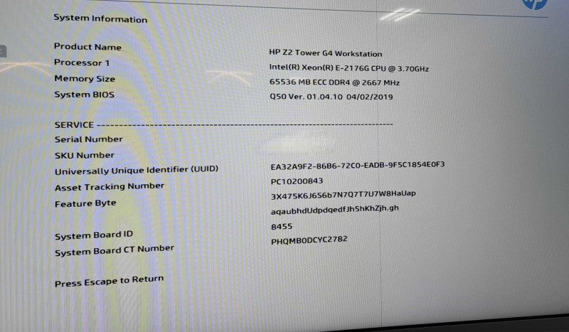 HP Z2 G4  Workstation Intel Xeon E-2176G| 64GB RAM|No HDD|W5100