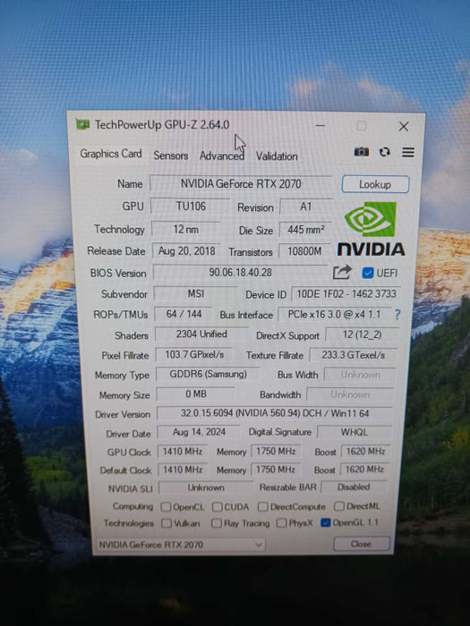 MSI Nvidia GeForce RTX 2070 Gaming 8GB Graphics Card