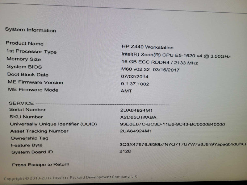 HP Z440 - Xeon E5-1620 v4 16GB DDR4 NO HDD 700W PSU %