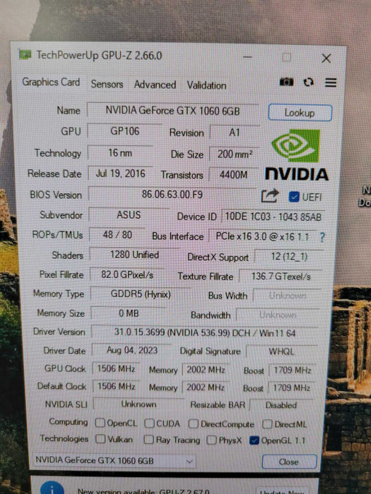 ASUS NVIDIA GTX 1060 6GB Turbo PCIE %