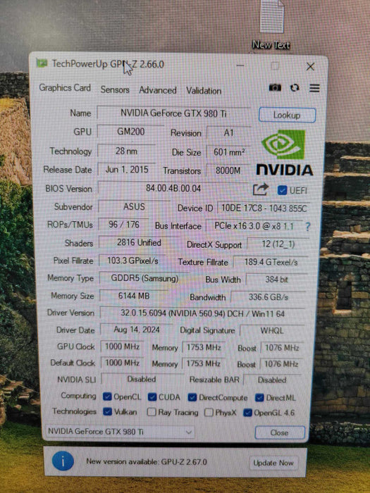 ASUS NVIDIA GTX 980 Ti 6GB PCIE %