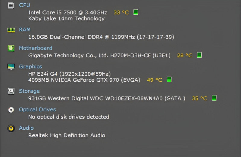 Custom PC, GIGABYTE H270M-D3H, i5-7500 3.40GHz, 16GB DDR4, 1TB HDD, GTX 970