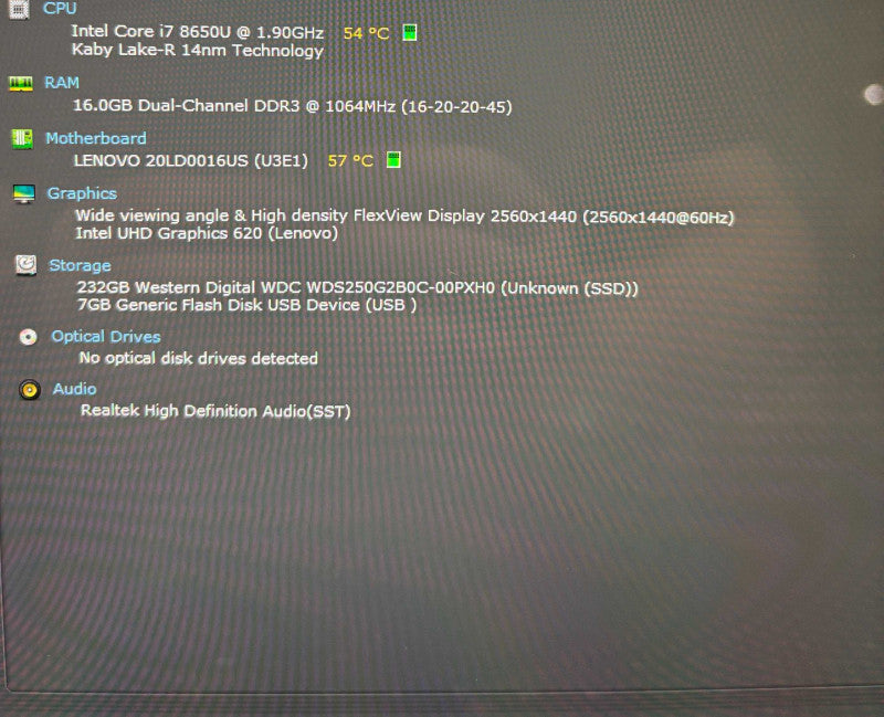 Lenovo ThinkPad X1 Yoga TOUCH i7-8650U@1.9GHz 16GB RAM 256GB SSD READ  Lap200