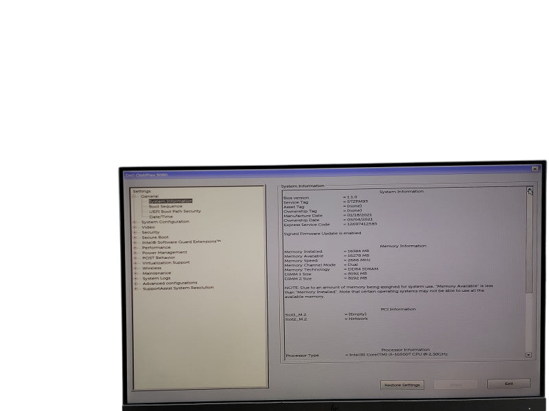 Dell OptiPlex 3080 Micro i5 - 10500T @ 2.30GHz 16GB DDR4 Ram θ