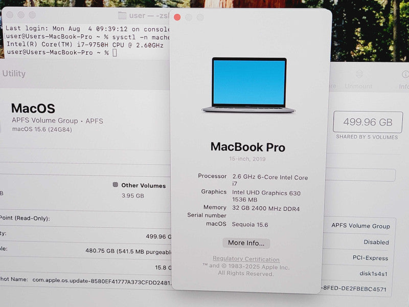 Apple Macbook Pro 2019 15" 6-Core i7-9750H @ 2.6GHz 32GB DDR4 500GB SSD