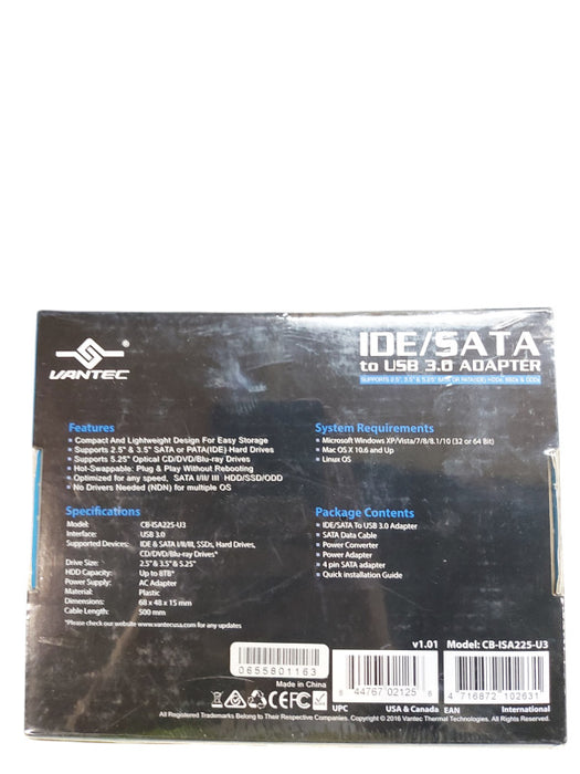 Vantec IDE/SATA TO USB 3.0 Adapter CB-ISA225-U3