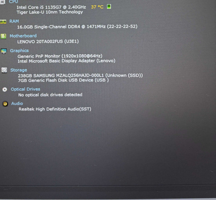 Lenovo ThinkPad E14 Gen 2 Core i5-1135G7@2.4GHz 16GB RAM 256GB SSD  Lap200