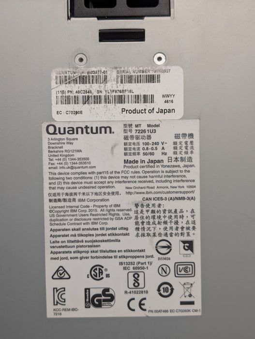 Quantum Multi-Media Enclosure Model 72261U3 with IBM LTO6 Tape Drive  -