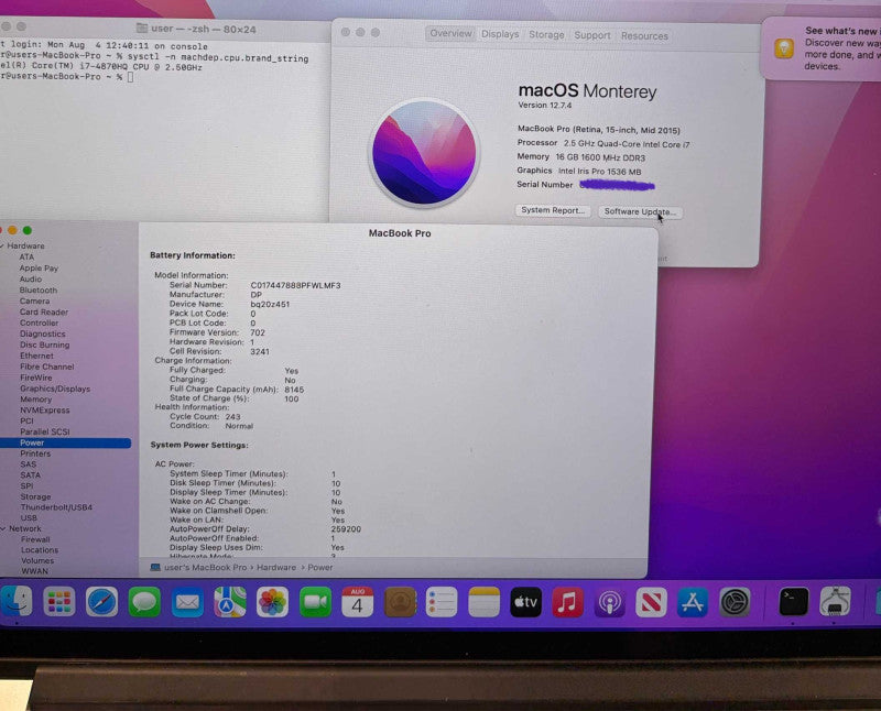 Apple MacBook Pro 15 Mid 2015 i7-4870HQ Radeon R9 M370X 2GB GPU 16GB 256SSD