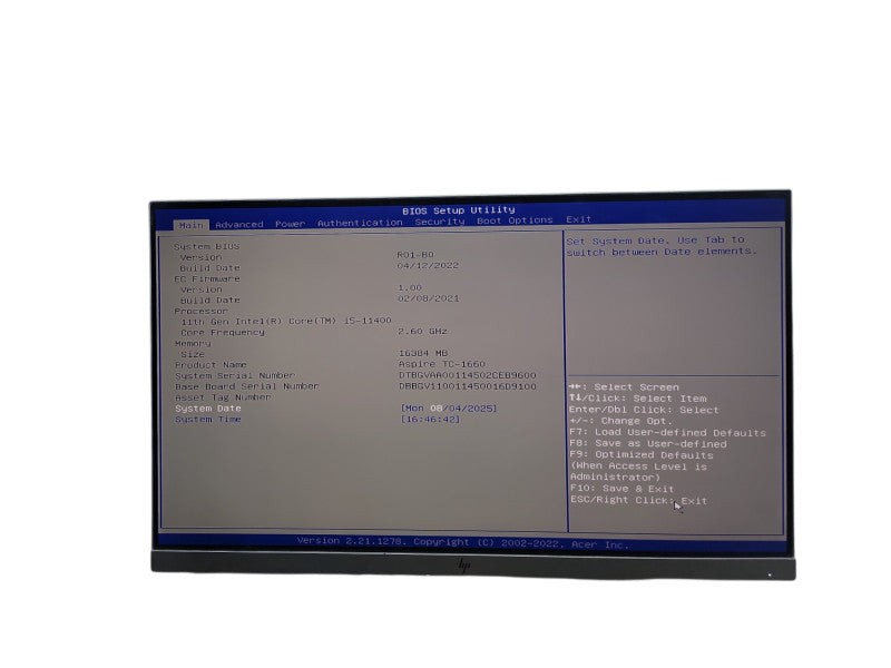 Acer Aspire TC - 1660 i5 - 11400 @ 2.60GHz 16GB DDR4 Ram θ