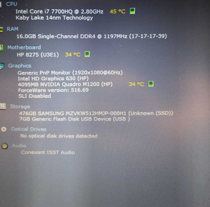 HP ZBook 15 G4 i7-7700HQ@2.8GHz QUADRO M1200 4GB GPU 16GB RAM 512GB SSD Q Lap200