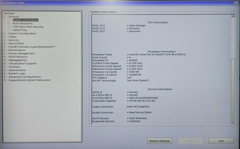 Dell OptiPlex 7090 USFF, i5-10500T 2.30GHz, 16GB DDR4, 256GB NVMe, 130W PSU