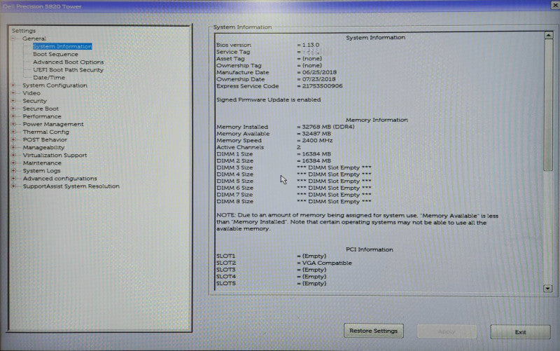 Dell Precision T5820, Xeon W-2104 3.20GHz, 32GB DDR4, P1000, 425W PSU