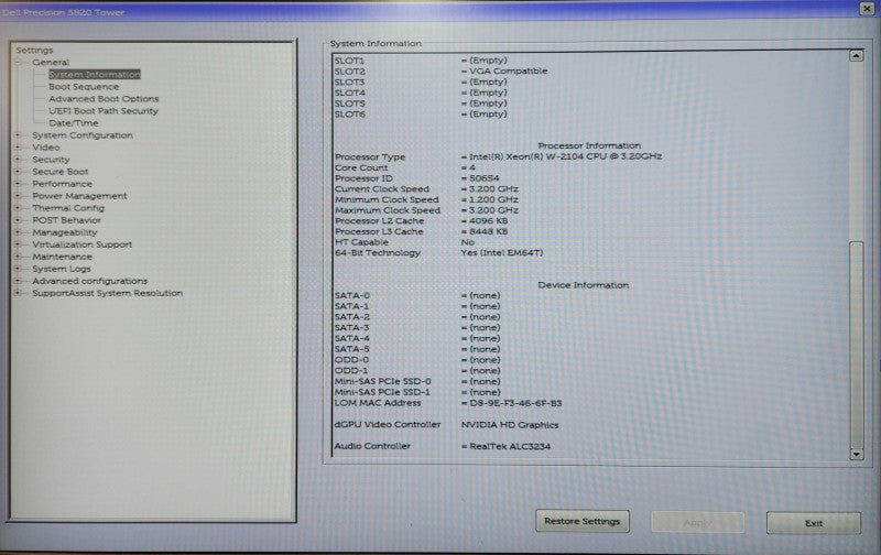Dell Precision T5820, Xeon W-2104 3.20GHz, 32GB DDR4, P1000, 425W PSU