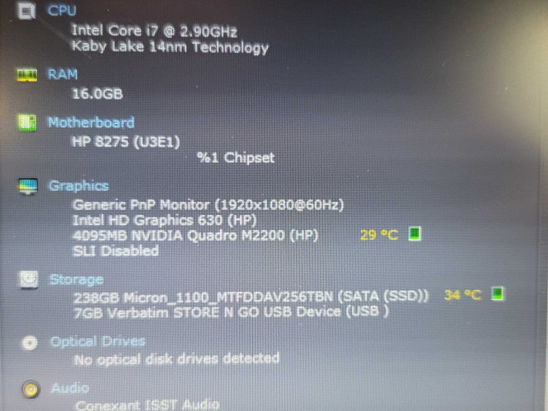 HP ZBook 15 G4 i7-7820HQ 16GB RAM Quadro M2200 256GB M.2 SSD NO ADAPTER β Lap200