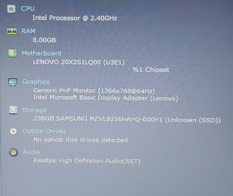 Lenovo ThinkPad L14 G2 Core i5-1135G7@2.4GHz 8GB RAM 256GB Nvme  Lap200