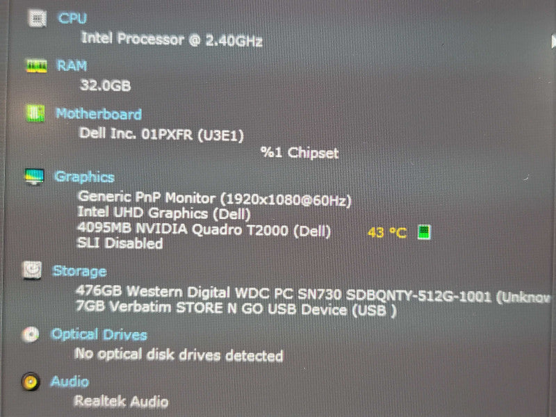 Dell Precision 7550 i9-10885H 32GB DDR4 Quadro T2000 512GB SSD  β Lap200