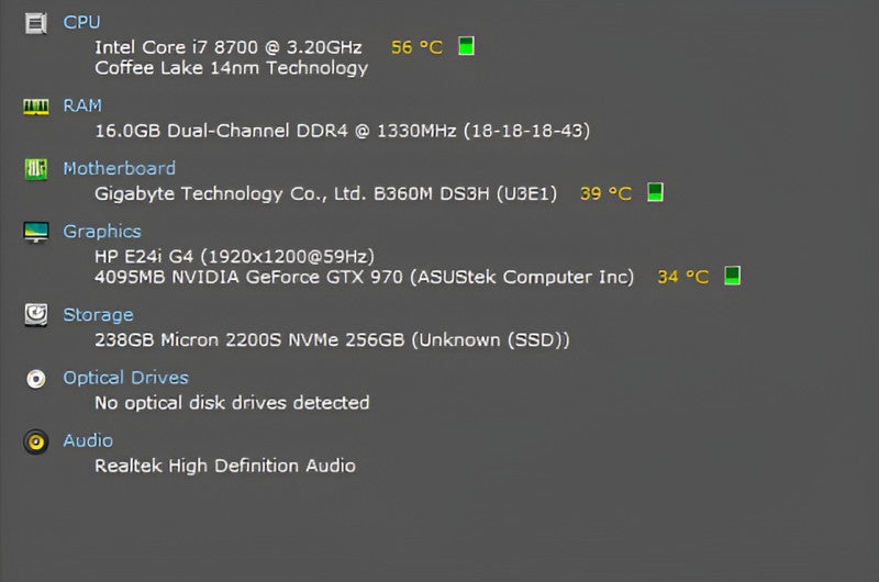Custom PC, B360M-DS3H, i7-8700 3.20GHz, 16GB DDR4, 256GB NVMe, GTX970