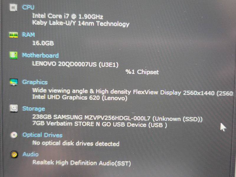 Lenovo ThinkPad X1 Carbon i7-8665U 16GB RAM 256GB SSD  β Lap200