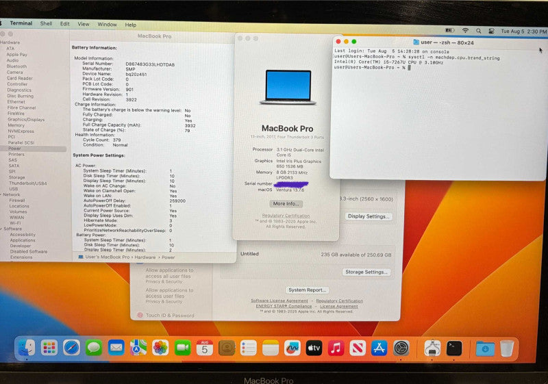 Apple MacBook Pro 13" 2017 i5-7267U@3.1GHz 8GB RAM 256GB SSD