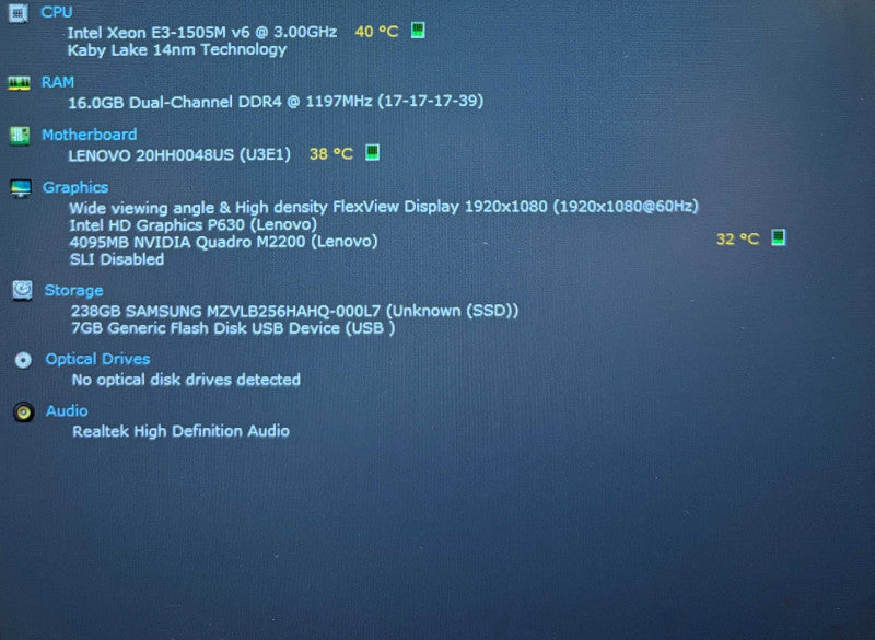 Lenovo ThinkPad P51 XEON E3-1505M v6@3GHz QUADRO M2200 4GB GPU 16GB 256SSD  Lap200