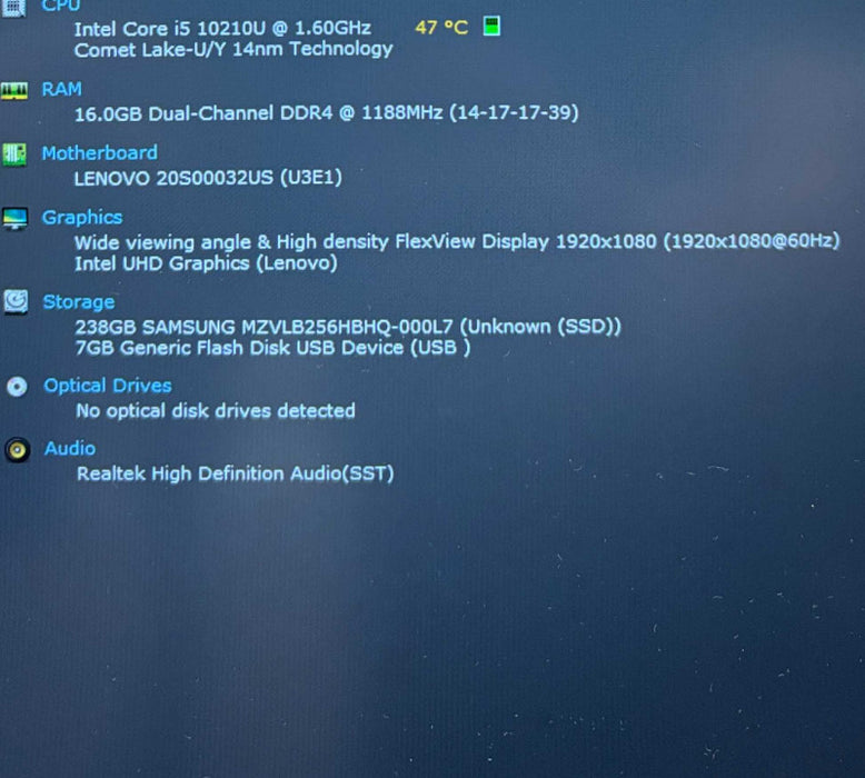 Lenovo ThinkPad T14 Gen 1 Core i5-10210U 16GB RAM 256SSD No Power Adapter! Q