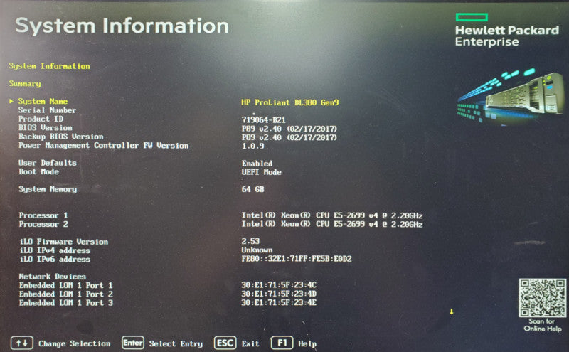 HP DL380 Gen9 2x Xeon E5-2699 V4 64GB DDR4 H240ar - No HDD