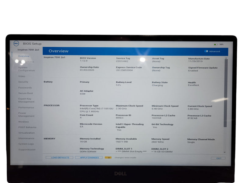 Dell Inspiron 7591 2in1 4K TOUCH i7-10510U MX250 GPU 16GB RAM 256 SSD ! Lap200