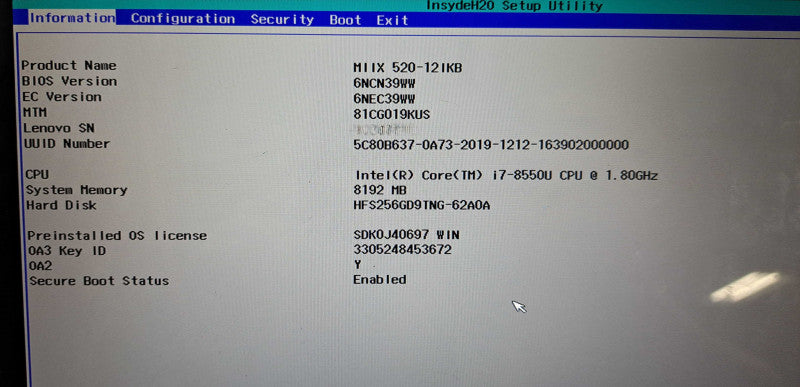 Lenovo IdeaPad Miix 520 i7-8550U|8GB RAM|250GB SSD Q