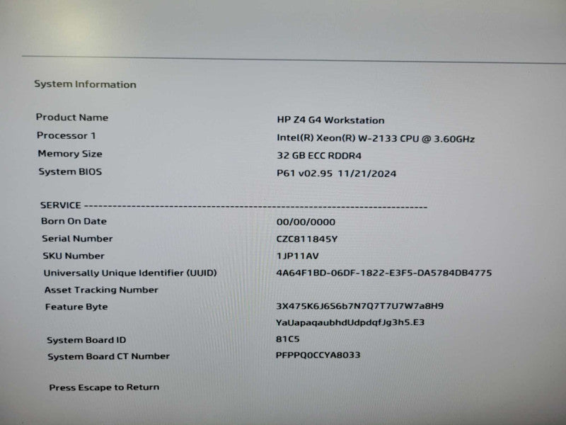 HP Z4 - Xeon W-2133 32GB DDR4 NO HDD 750W PSU %