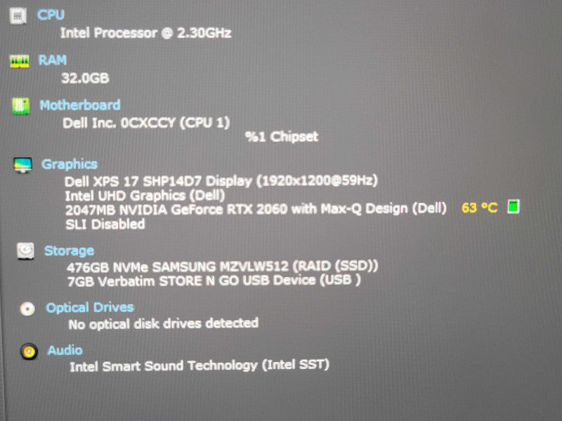 Dell XPS 17 9700 i7-10875H 32GB DDR4 RTX 2060 w Max Q 512GB NVMe Low Bat β Lap200