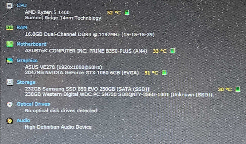 Custom PC, ASUS B350-PLUS, Ryzen 5 1400, 16GB DDR4, 250GB SSD + 256GB NVMe