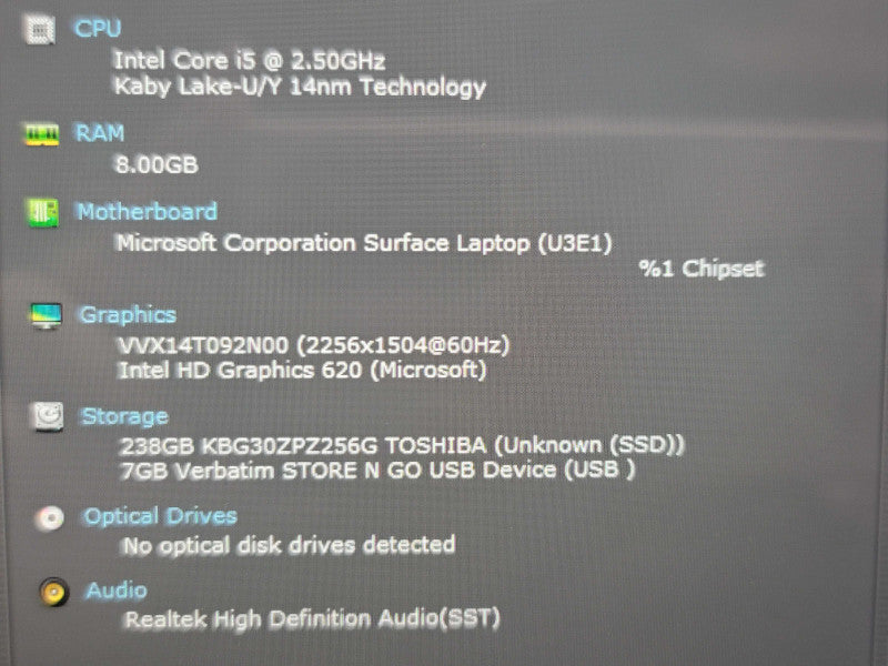Microsoft Surface Laptop i5-7200U 8GB RAM 256GB SSD 256GB SSD  β BudLap