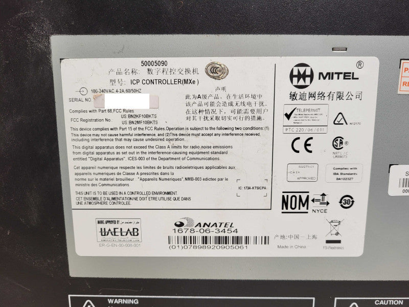 MITEL 50005090 3300 MXe ICP CONTROLLER CALL SERVER No HDD $