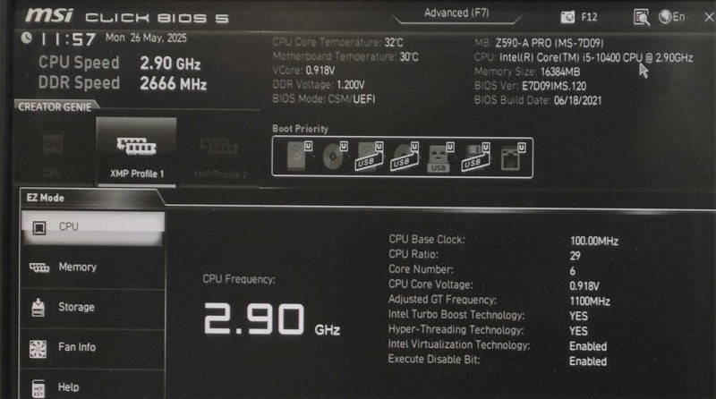 MSI Z590-A Pro Motherboard W/ Core i5-10400 @ 2.90GHz & 16GB DDR4