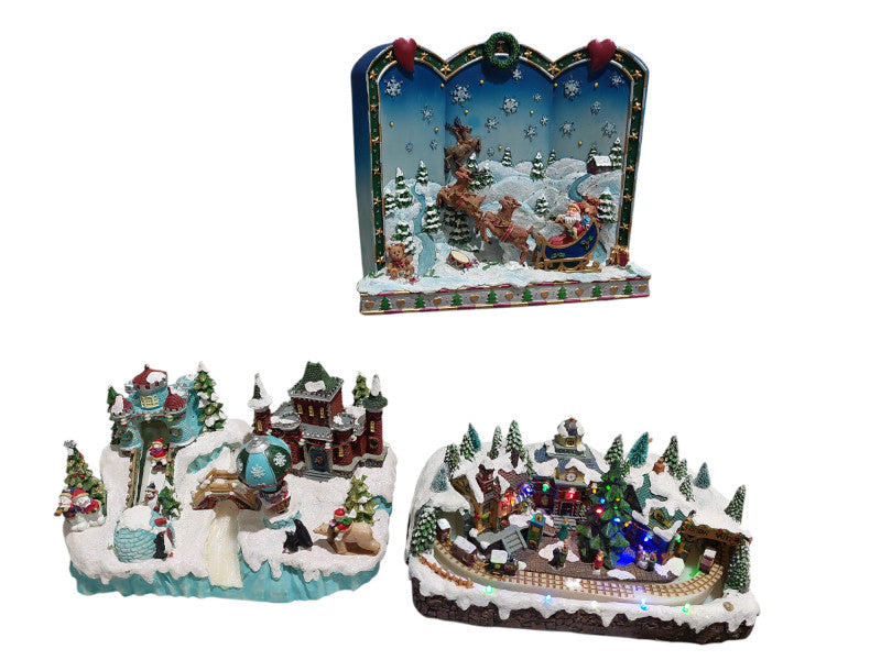 Christmas Village 3Piece Set for Show(Needs Repair on Electronic Operation) =