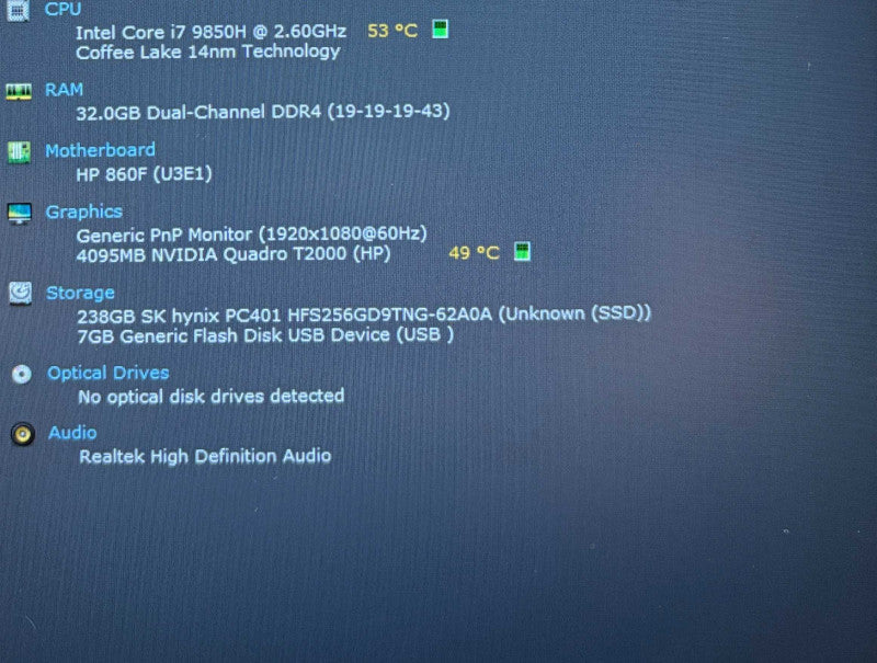 HP ZBook 15 G6 i7-9850H@2.6GHz QUADRO T2000 4GB GPU 32GB RAM 256GB SSD Q Lap200