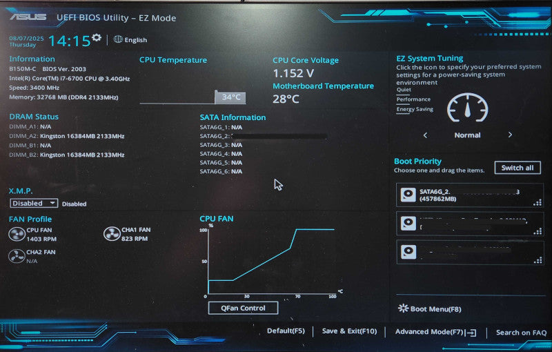 ASUS B150M-C MotherBoard, Intel Core i7-6700 3.40GHz w/ I/O Shield