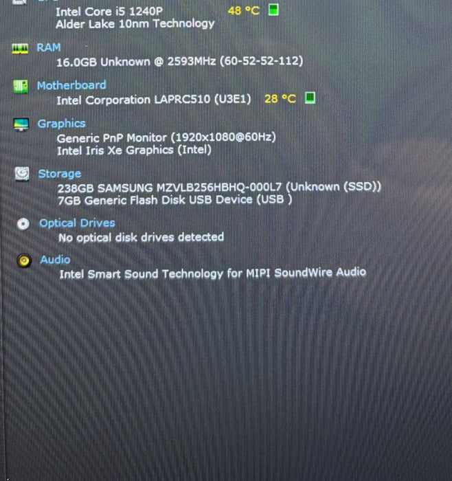 Intel NUC Laptop Core i5-1240P@1.7Gh 16GB RAM 256GB SSD Faulty Webcam READ!  Lap200