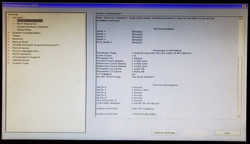Dell Precision T3620 Xeon E3-1225 v5 16GB DDR4 - No HDD/GPU