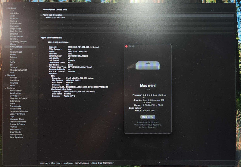 APPLE MAC MINI 2018 A1993, i7-8700B 3.2GHz, 8GB DDR4, 128GB Storage