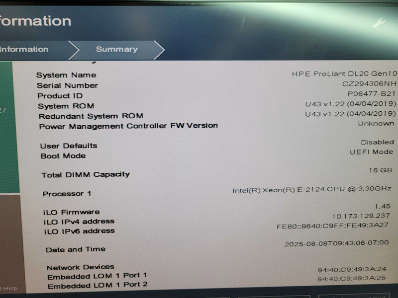 HPE ProLiant DL20 Gen10 - Xeon E-2124 16GB DDR4 NO HDD 290W PSU %