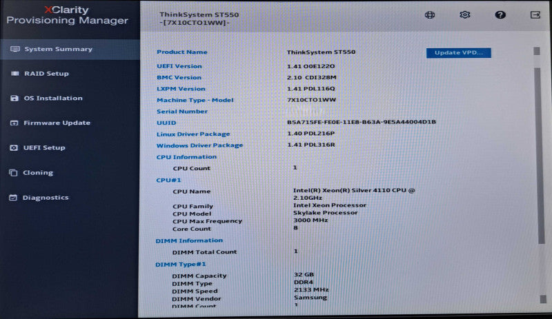 Lenovo ThinkSystem ST550 | 1x Xeon Silver 4110 @2.10Ghz, 32GB DDR4, 530-8i