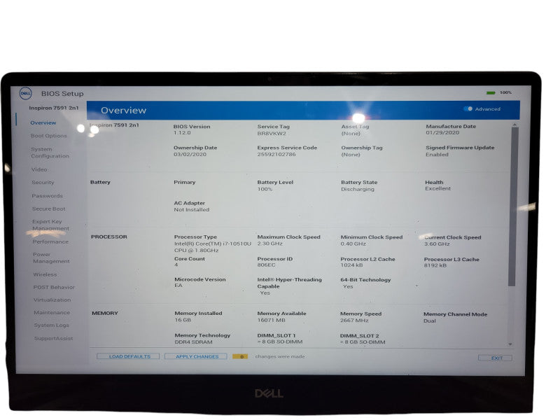 Dell Inspiron 7591 2in1 4K TOUCH i7-10510U MX250 GPU 16GB RAM 256 NVMe ! Lap200