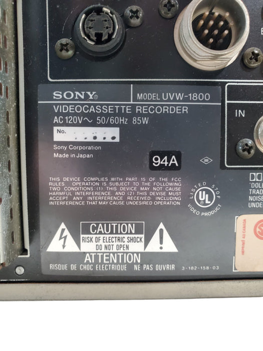 Sony Betacam SP Videocassette Recorder UVW-1800 *READ*