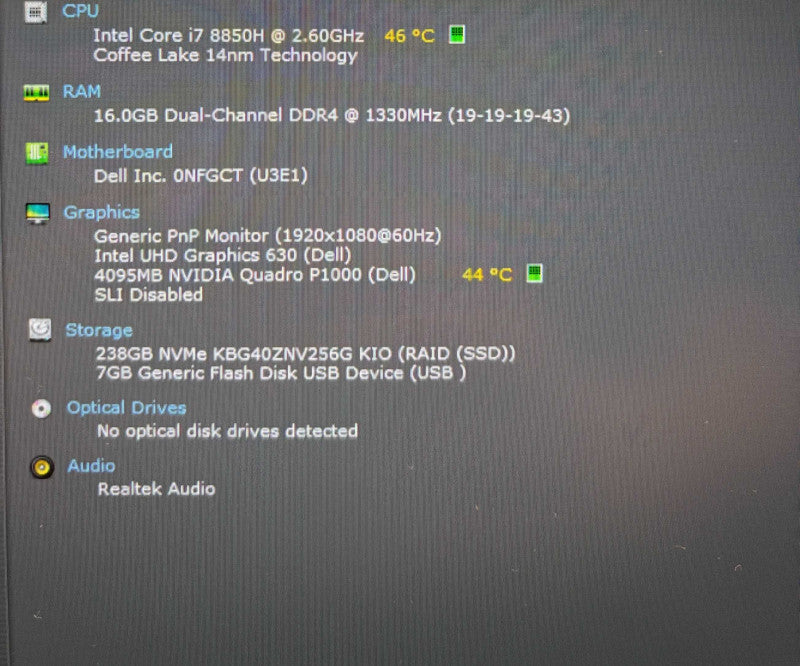 Dell Precision 5530 i7-8850H@2.6GHz QUADRO P1000 4GB GPU 16GB RAM 256GB SSD  Lap200