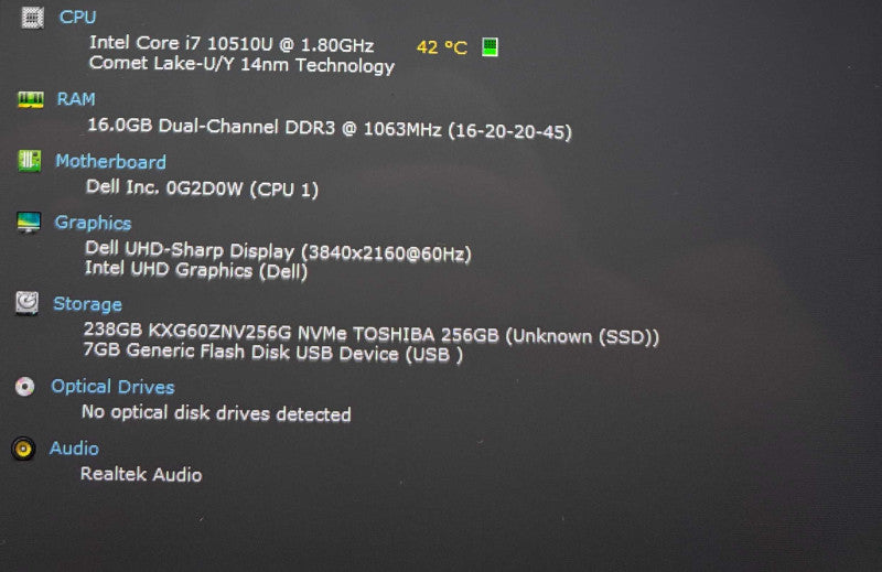 Dell XPS 13 7390 4K TOUCH Core i7-10510U@1.8GHz 16GB RAM 256GB SSD READ  Lap200