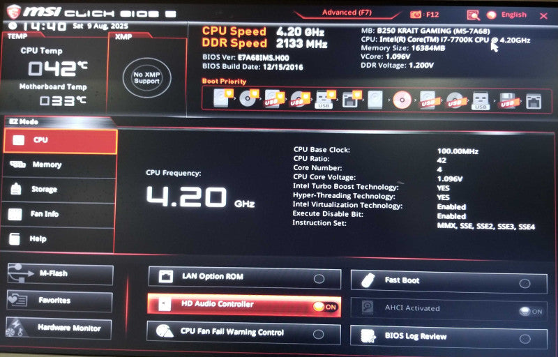 Custom PC W/ MSi B250, i7-7700K CPU 4.20GHz, 16GB RAM No HDD - GTX 1050Ti